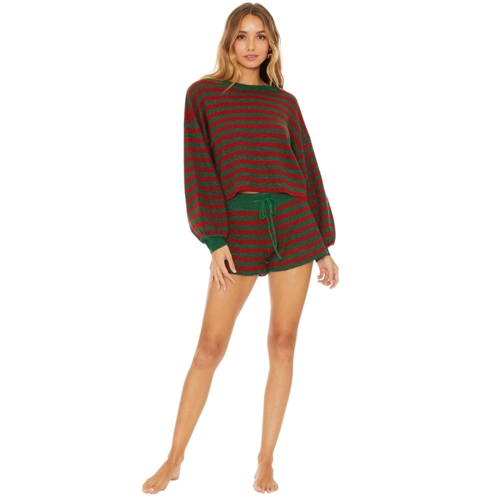 BEACH RIOT // red green stripe relaxed fit elastic drawstring balboa knit shorts - Picture 9 of 10